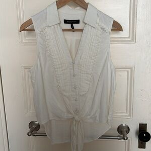 BCBGMaxAzria Sleeveless Linen Blouse with Tie-waist front.